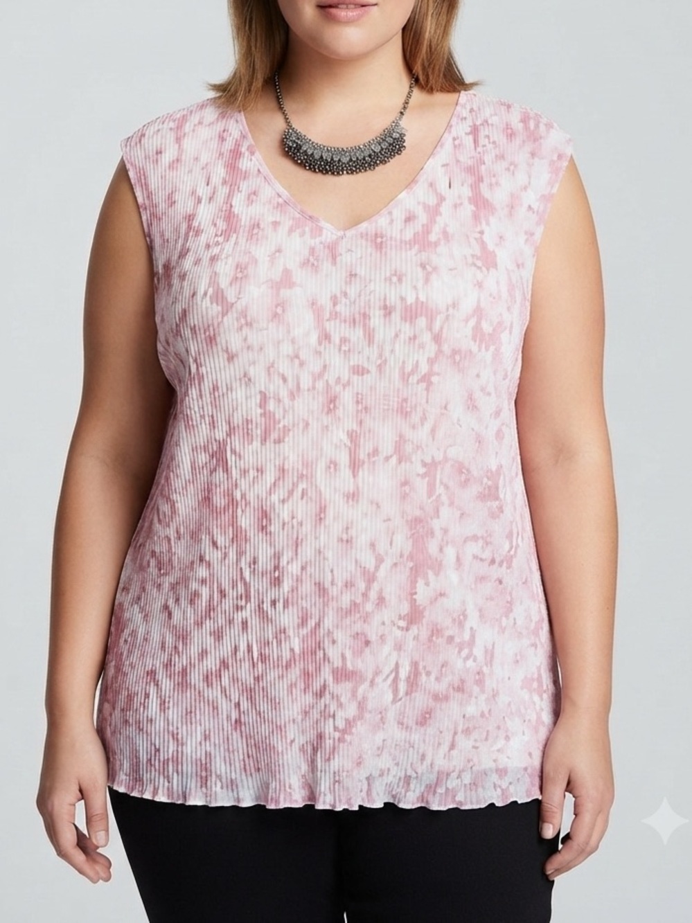 😍CLEARANCE - SUZY SHIER Pink Floral V-Neck Sleeveless Blouse XL